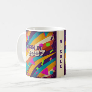 Caneca De Café Nascer em 1987 Mug Personalizado - Geométrico Neon
