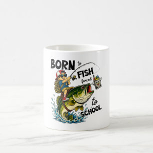 Caneca De Café Nascido para Ir Pescar Forçado a Ir para a Escola