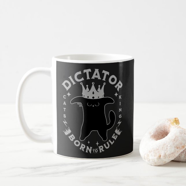 Caneca De Café Nascido Para Mandar | Design Divertido de Gato (Com Donut)