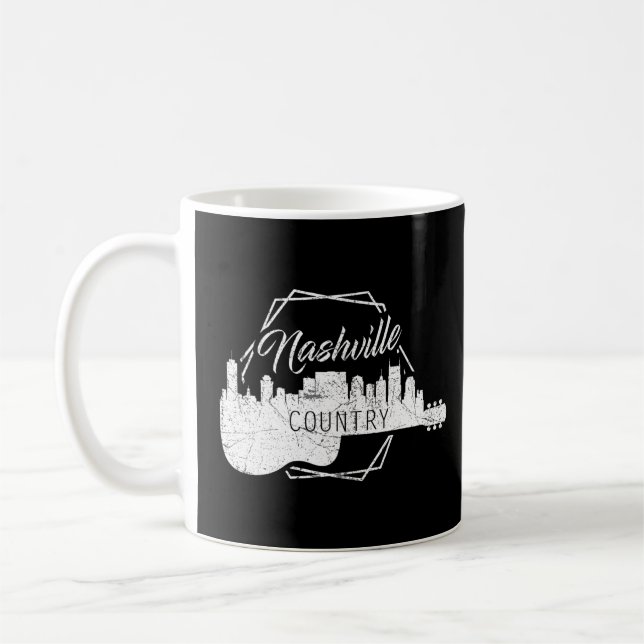 Caneca De Café Nashville Skyline Tennessee Country Music Guitar P (Esquerda)