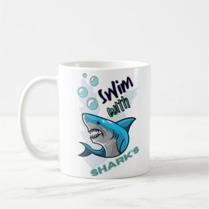 Caneca De Café natação com tubarões