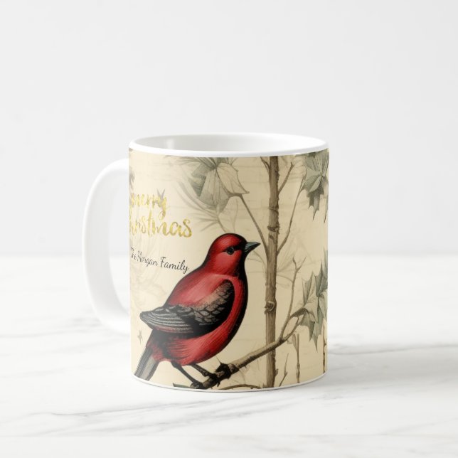 Caneca De Café Natais vintages Aves Holly Berry (Frente Esquerda)