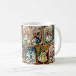 Caneca De Café Natais vintages Cenas em Limites Dourados do Ornam