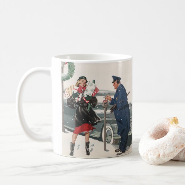 Caneca De Café Natais vintages, Comprando Presentes Policiais (Com Donut)
