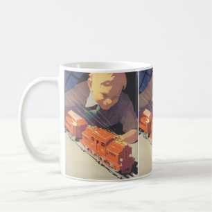 Caneca De Café Natais vintages, Garoto Brincando com Trens de Bri