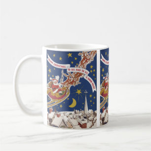 Caneca De Café Natais vintages Papai Noel com Rena Voadora