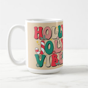 Caneca De Café Natais vintages Retro Holly Jolly Vibes Monograma