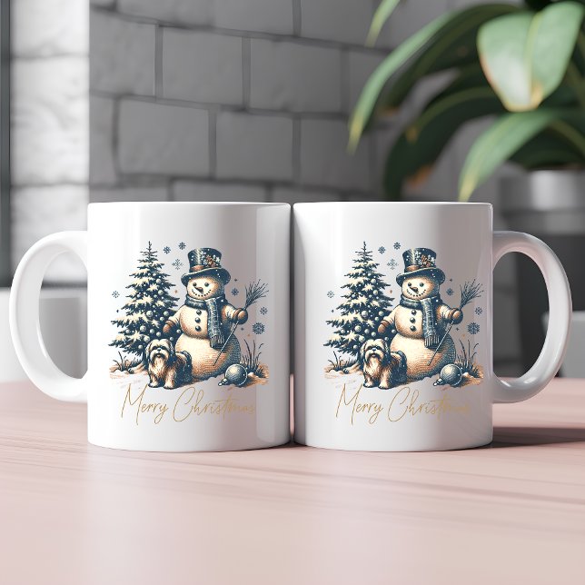 Caneca De Café Natais vintages Snowman e Dog (Criador carregado)