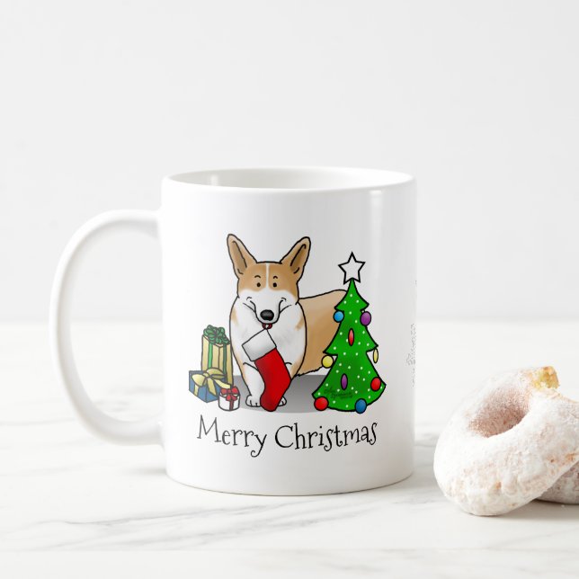 Caneca De Café Natal 2 Pembroke Welsh Corgi (vermelho 1) (Com Donut)