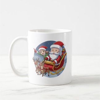 Caneca De Café Natal Adorável Chibi Papai Noel e Elfo – Ilustraçã
