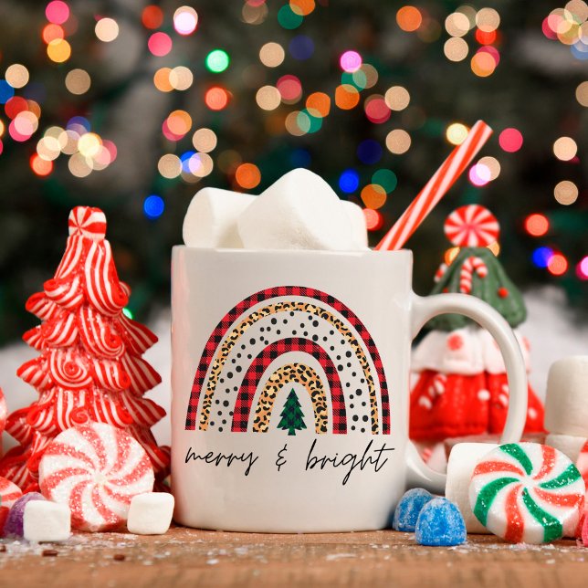 Caneca De Café Natal Alegre e Brilhante Arco-Íris (Criador carregado)