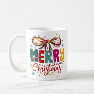 Caneca De Café Natal Alegre Préppy Coquette Laço Xmas 