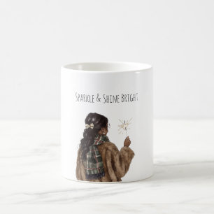 Caneca De Café Natal Ano Novo Menina Preta Brilhante