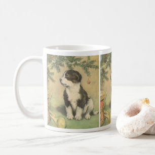 Caneca De Café Natal Antigo, Cachorrinho Fofo Debaixo da Árvore d