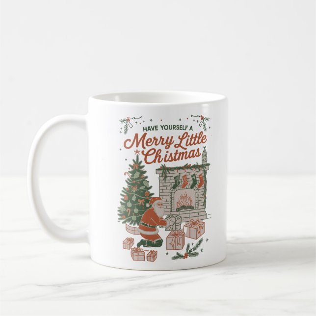 Caneca De Café Natal Antigo Retro Papai Noel Presentes Feriado (Esquerda)