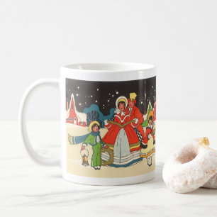 Caneca De Café Natal Antigo, uma Família Cantando Músicas de Nata