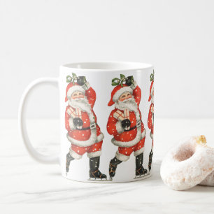 Caneca De Café Natal Antigo Vitoriano Patinador Santa Claus