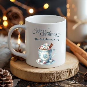 Caneca De Café Natal Azul Aconchegante Rústico