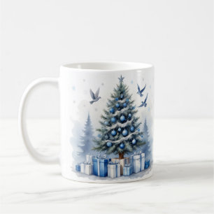 Caneca De Café Natal Azul - Árvore