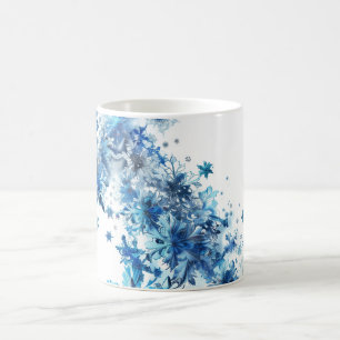 Caneca De Café Natal Azul com Flocos de Neve