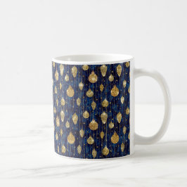 CANECA DE CAFÉ NATAL AZUL COM ÓRNAGÃOS DE FERIADO DOURADO