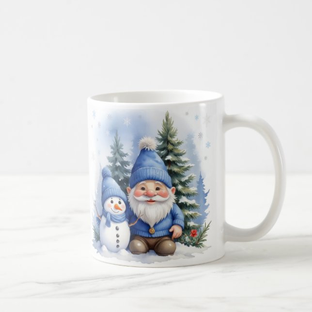 Caneca De Café Natal azul - Papais noeis e boneco de neve (Direita)