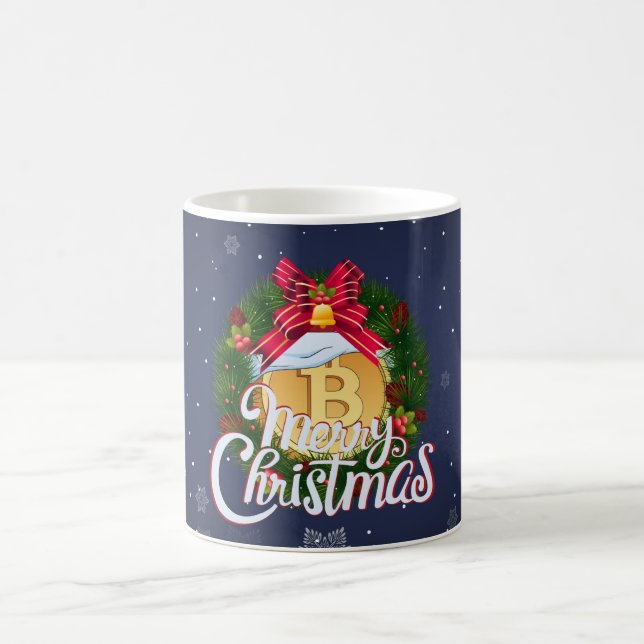 Caneca De Café Natal Bitcoin dentro da Coroa de Natal (Centro)