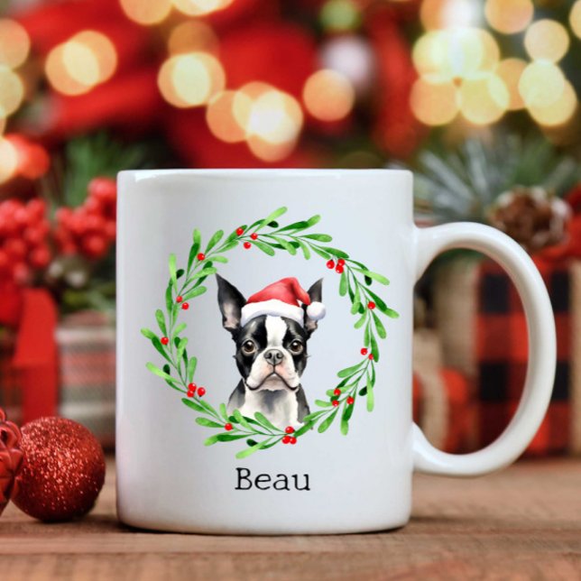 Caneca De Café Natal - Boston Terrier Terrier Holiders Pet (Criador carregado)