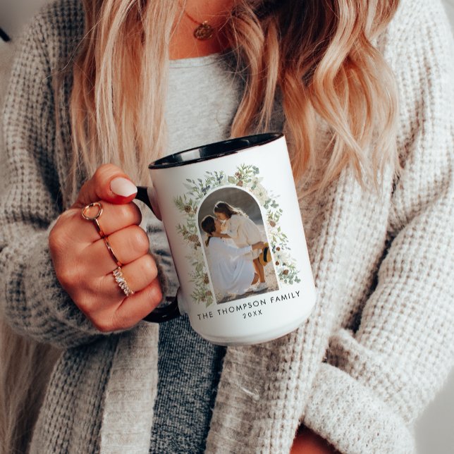 Caneca De Café Natal Botânico Eucalyptus Greenery Personalizado (Criador carregado)