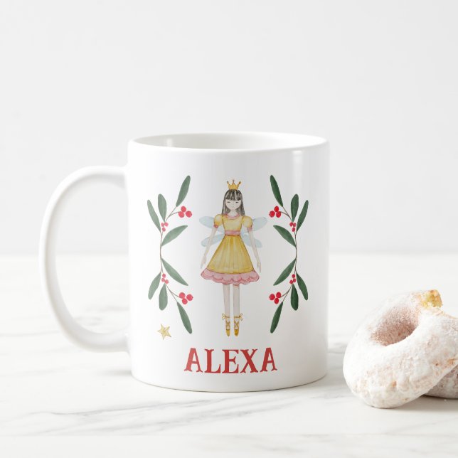 Caneca De Café Natal Botânico Personalizado Bailarina Fofa (Com Donut)