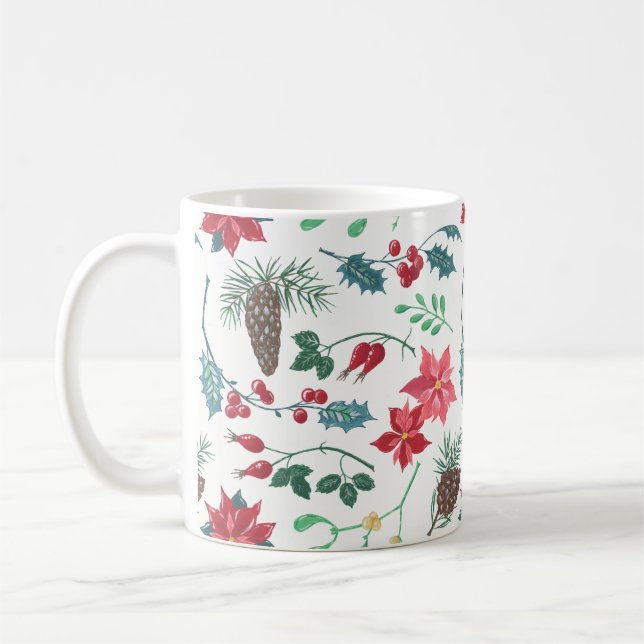 Caneca De Café Natal Botânico tradicional (branco) (Esquerda)
