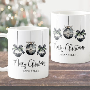 Caneca De Café Natal Branco Preto Elegante