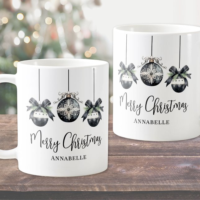 Caneca De Café Natal Branco Preto Elegante (Elegant Black White Christmas Coffee Mug)