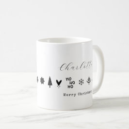 Caneca De Café Natal branco preto minimalista moderno