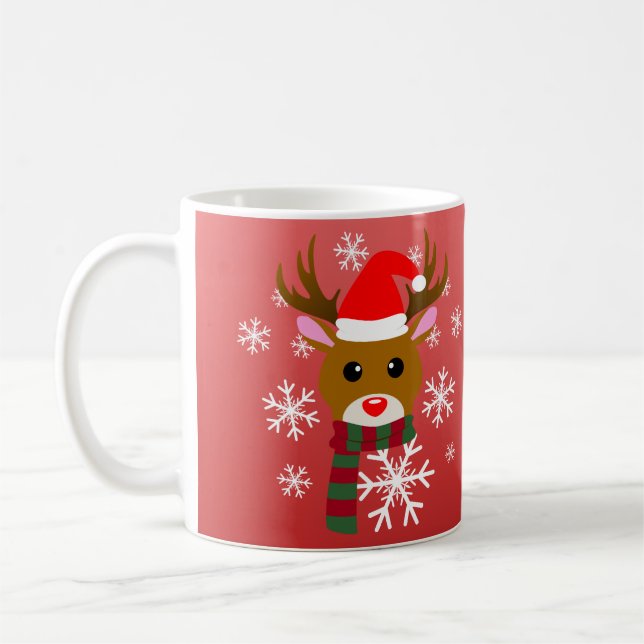 Caneca De Café Natal Branco Rudolph Rudolph, Rena Nosada Vermelha (Esquerda)