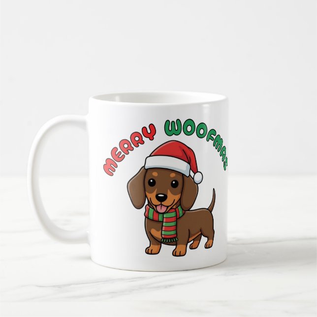 Caneca De Café Natal Brown Dachshund Mug: Feliz Woofmas (Esquerda)