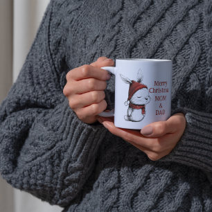 Caneca De Café Natal Bunny Scarf Santa Hat