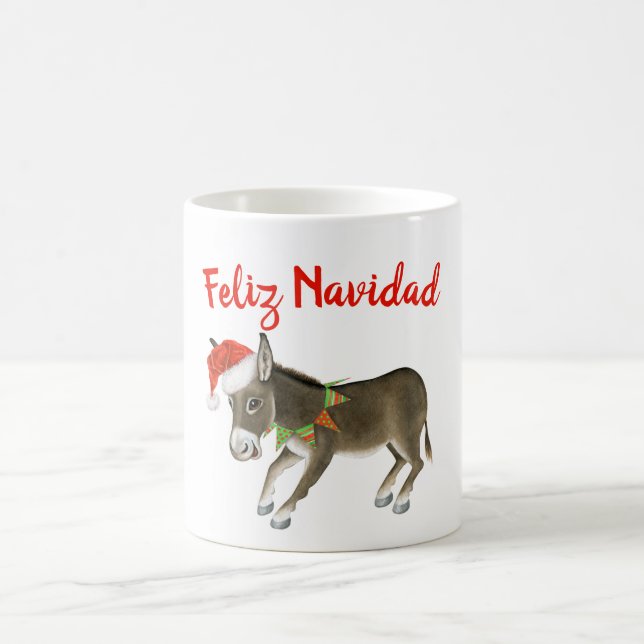 Caneca De Café Natal Burro Feliz Navidad Personalizável (Centro)