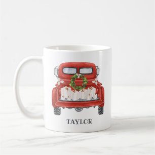 Caneca De Café Natal Caminhão Vermelho Vintage Personalizado