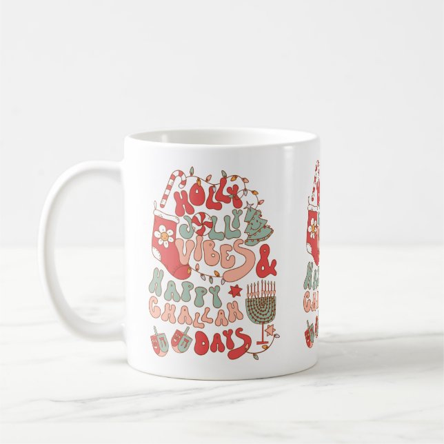 Caneca De Café Natal Chanukah hanukkah Groovy Vibes (Esquerda)