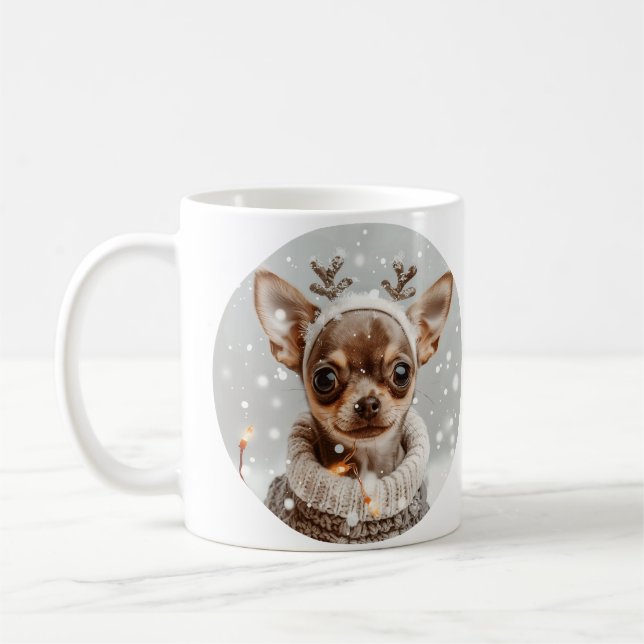 Caneca De Café Natal Chihuahua Reindeer Dog (Esquerda)