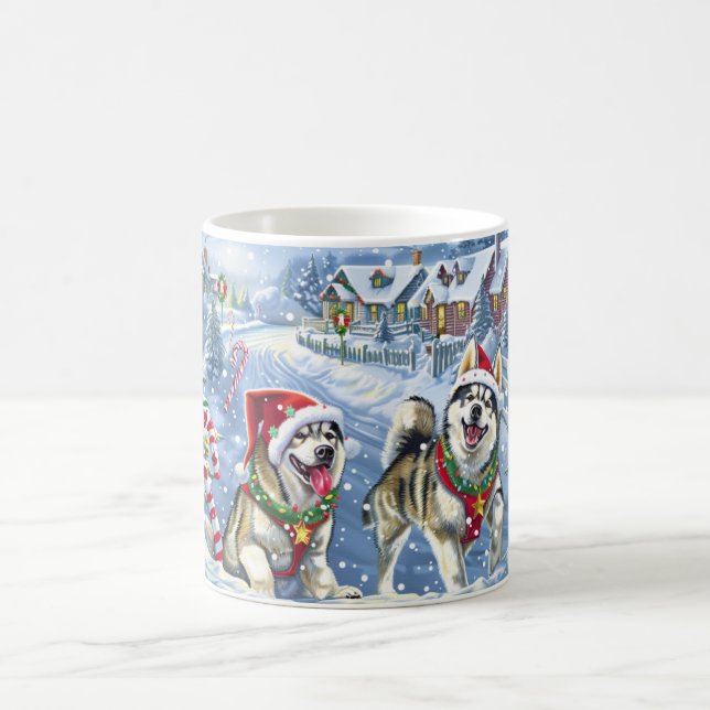 Caneca De Café Natal com Malamute do Alasca (Centro)