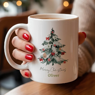 Caneca De Café Natal com Nome Personalizado Moderno