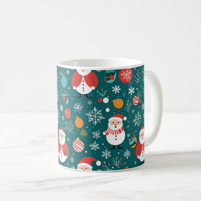 Caneca De Café Natal com padrão de Papais noeis (Frente Esquerda)