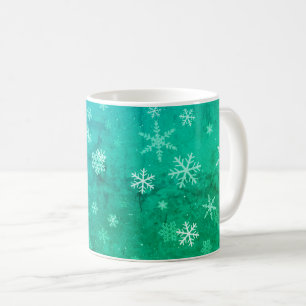 Caneca De Café Natal com Padrão Moderno de Floco de Neve Azul Ver