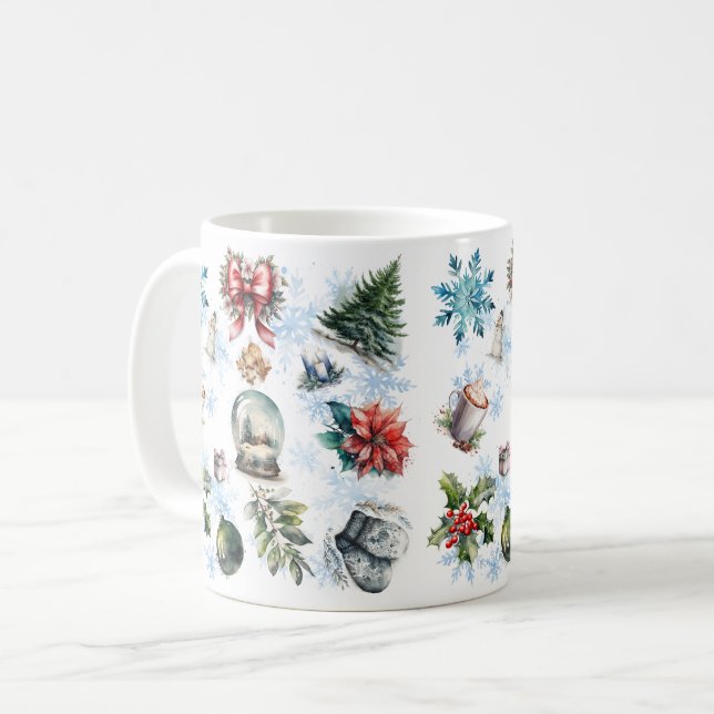 Caneca De Café Natal da Aquarela (Frente Esquerda)