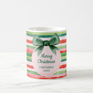 Caneca De Café Natal da Faixa Vermelha Verde Elegante