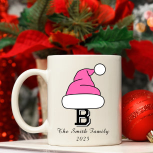 Caneca De Café Natal da Família Monograma Rosa-Quente Personaliza