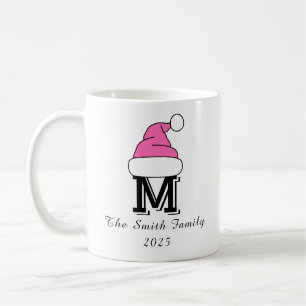 Caneca De Café Natal da Família Monograma Rosa-Quente Personaliza