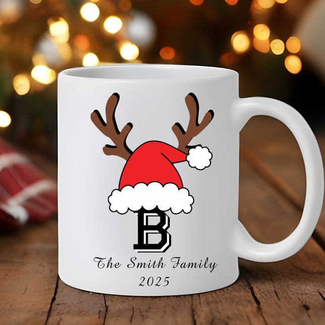 Caneca De Café Natal da família Monograma Santa Hat Personalizado (Personalized Family Christmas with Monogram Coffee Mug
)